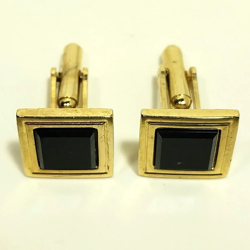Vintage Black And Gold Tone Cufflinks CLASSIC Men's Formal Wear Accessory #1289